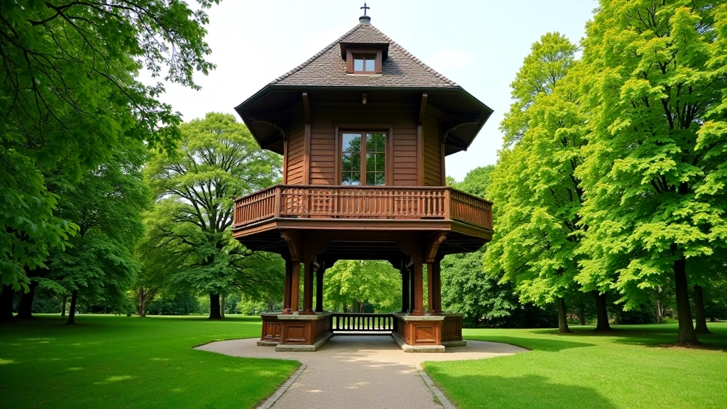 Zabytkowa wieża obserwacyjna w Parku Jordana z charakterystyczną architekturą drewnianą